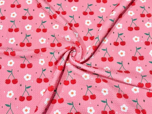 Cherry Floral Bullet Print #894 Ribbed Scuba Techno Double Knit 2-Way Stretch Poly Spandex Apparel Craft Fabric 58"-60" Wide BTY