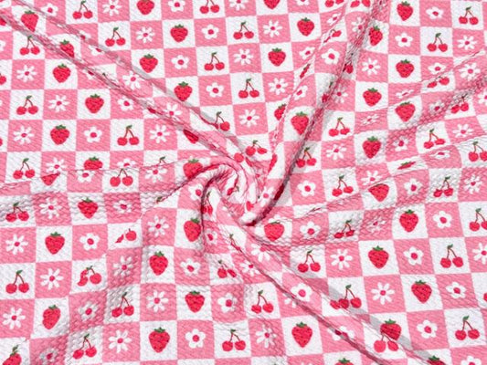 Checkerboard Fruit Floral Bullet Print #899 Ribbed Scuba Techno Double Knit 2-Way Stretch Poly Spandex Apparel Craft Fabric 58"-60" Wide BTY