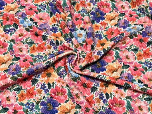 Spring Floral Bullet Print #903 Ribbed Scuba Techno Double Knit 2-Way Stretch Poly Spandex Apparel Craft Fabric 58"-60" Wide BTY