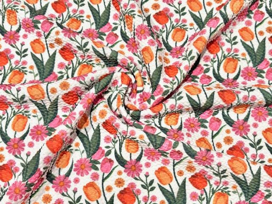 Tulip Floral Bullet Print #904 Ribbed Scuba Techno Double Knit 2-Way Stretch Poly Spandex Apparel Craft Fabric 58"-60" Wide BTY