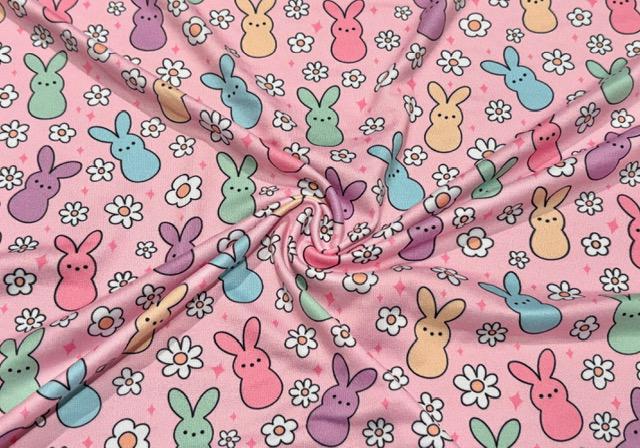Swimwear Fabric Peeps Bunny Floral Activewear Print #988 Polyester Spandex Stretch By The Yard