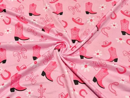 Swimwear Fabric Cowboy Boot Floral Activewear Print #1001 Polyester Spandex Stretch By The Yard