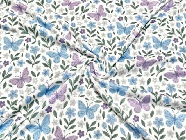 250 GSM DBP Butterfly Floral #1002 Double Brushed Polyester Spandex Apparel Stretch Fabric 58"-60" Wide By The Yard