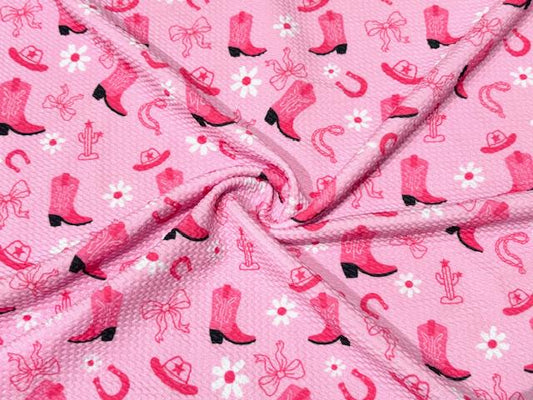 Cowboy Boot Floral Bullet Print #889 Ribbed Scuba Techno Double Knit 2-Way Stretch Poly Spandex Apparel Craft Fabric 58"-60" Wide BTY