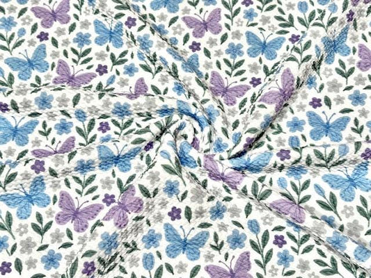 Butterfly Floral Bullet Print #890 Ribbed Scuba Techno Double Knit 2-Way Stretch Poly Spandex Apparel Craft Fabric 58"-60" Wide BTY