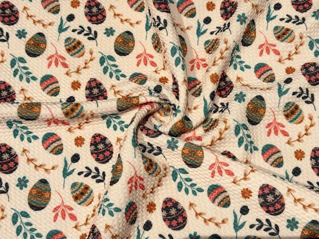 Boho Easter Egg Bullet Print #892 Ribbed Scuba Techno Double Knit 2-Way Stretch Poly Spandex Apparel Craft Fabric 58"-60" Wide BTY