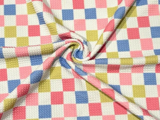 Spring Checkerboard Bullet Print #898 Ribbed Scuba Techno Double Knit 2-Way Stretch Poly Spandex Apparel Craft Fabric 58"-60" Wide BTY