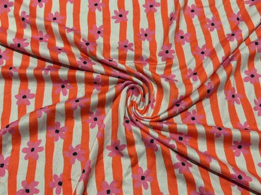 Floral Stripes DBP Print #1010 Double Brushed Polyester Spandex Apparel Stretch Fabric 190 GSM 58"-60" Wide By The Yard