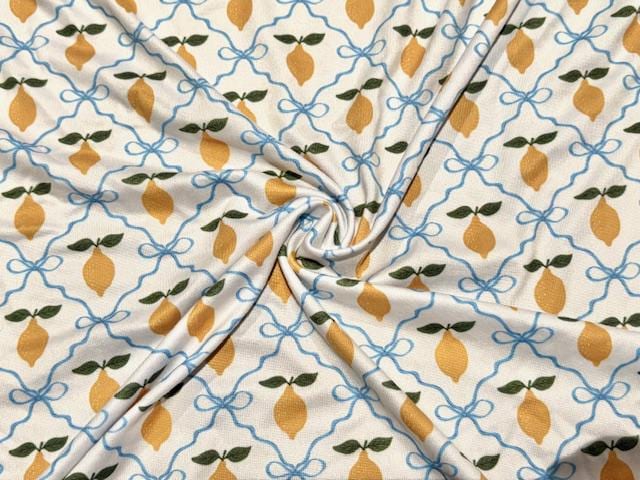 250 GSM DBP Lemons Trellis Bow #1006 Double Brushed Polyester Spandex Apparel Stretch Fabric 58"-60" Wide By The Yard