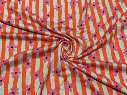 250 GSM DBP Floral Stripes #1010 Double Brushed Polyester Spandex Apparel Stretch Fabric 58"-60" Wide By The Yard