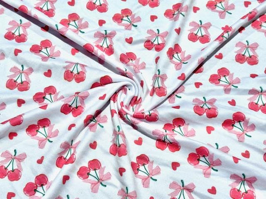 250 GSM DBP Cherries #1014 Double Brushed Polyester Spandex Apparel Stretch Fabric 58"-60" Wide By The Yard