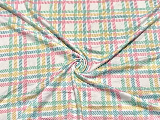 250 GSM DBP Spring Plaid #1015 Double Brushed Polyester Spandex Apparel Stretch Fabric 58"-60" Wide By The Yard