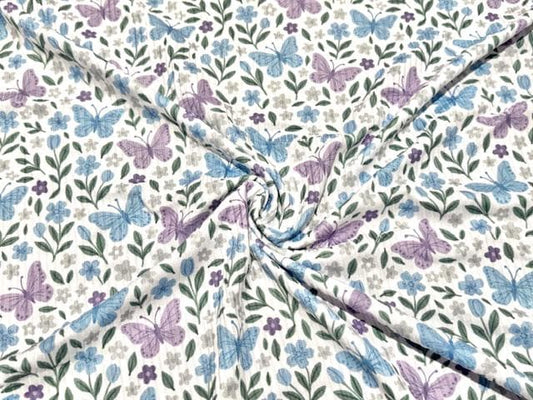 4x2 Rib Knit Butterflies Multi-Color DBP Print #546 Double Brushed Poly Spandex Stretch 190GSM Apparel Fabric 58"-60" Wide By The Yard
