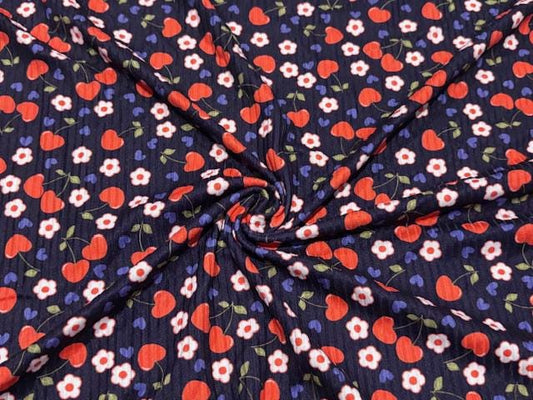 4x2 Rib Knit Cherries Multi-Color DBP Print #547 Double Brushed Poly Spandex Stretch 190GSM Apparel Fabric 58"-60" Wide By The Yard