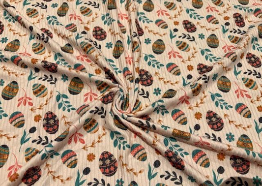 4x2 Rib Knit Boho Egg Multi-Color DBP Print #548 Double Brushed Poly Spandex Stretch 190GSM Apparel Fabric 58"-60" Wide By The Yard