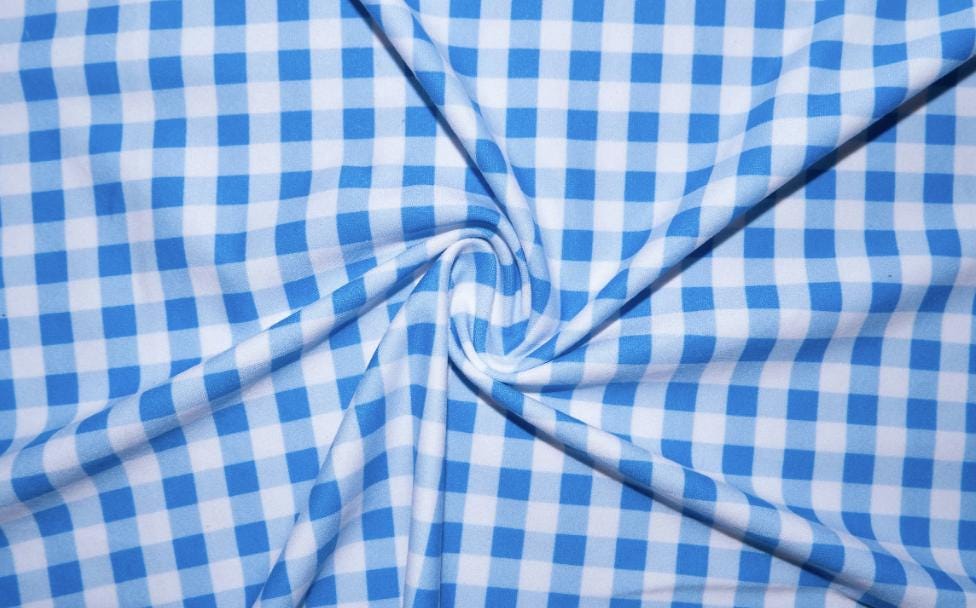 Swimwear Fabric Gingham Blue Activewear Print #221 Polyester Spandex Stretch By The Yard