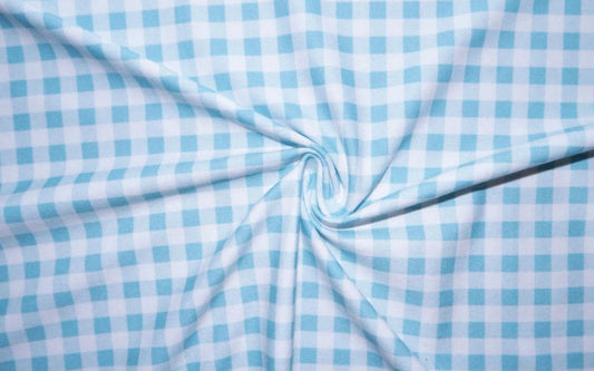 Swimwear Fabric Gingham Light Blue Activewear Print #205 Polyester Spandex Stretch By The Yard