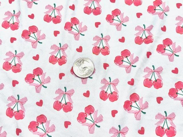 Swimwear Fabric Activewear Cherry Bows Print #1014 Polyester Spandex Stretch By The Yard