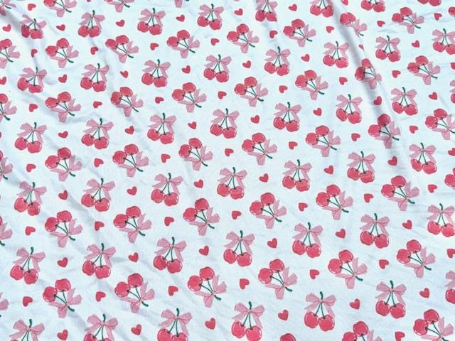Swimwear Fabric Activewear Cherry Bows Print #1014 Polyester Spandex Stretch By The Yard