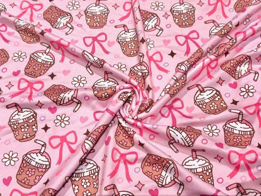 Coffee Bow DBP Print #1005 Double Brushed Polyester Spandex Apparel Stretch Fabric 190 GSM 58"-60" Wide By The Yard