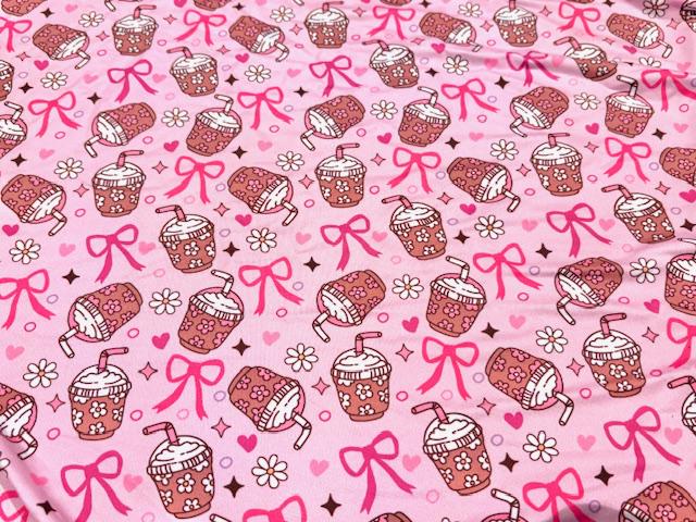 Coffee Bow DBP Print #1005 Double Brushed Polyester Spandex Apparel Stretch Fabric 190 GSM 58"-60" Wide By The Yard