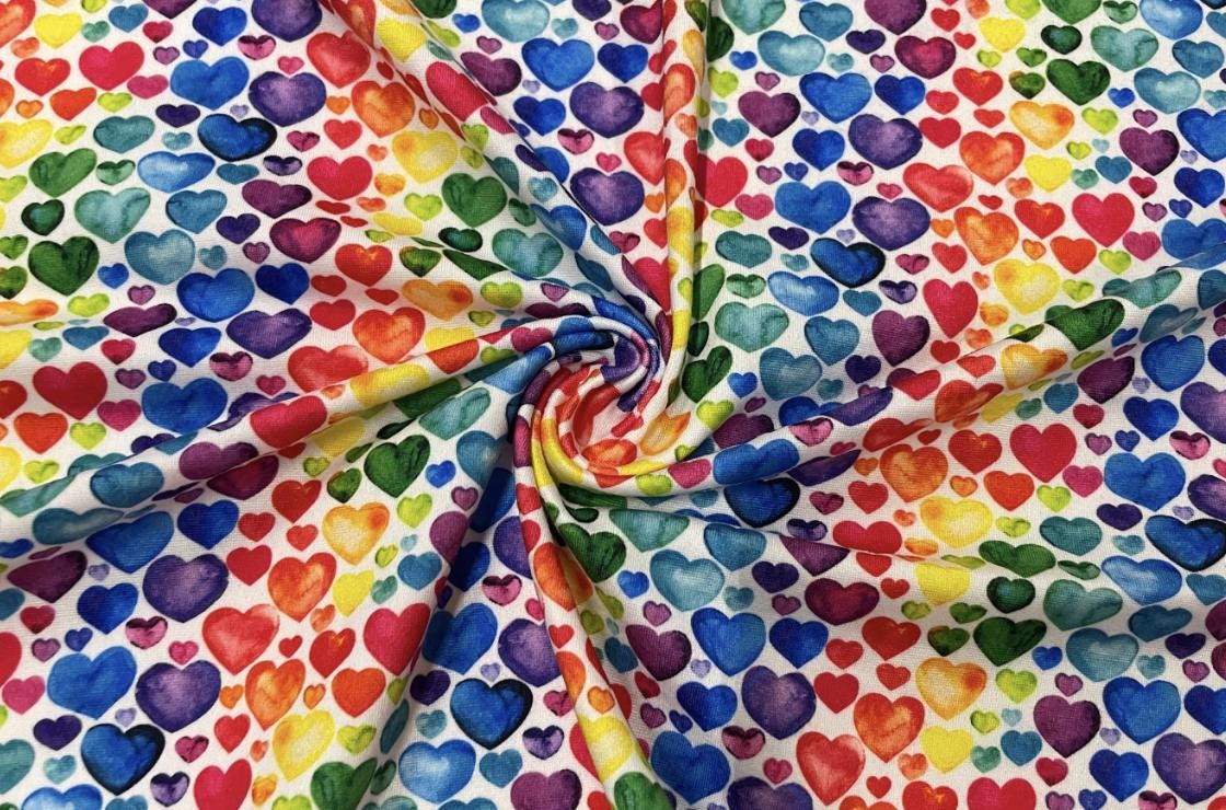 Swimwear Fabric Activewear Rainbow Hearts Print #392 Polyester Spandex Stretch By The Yard