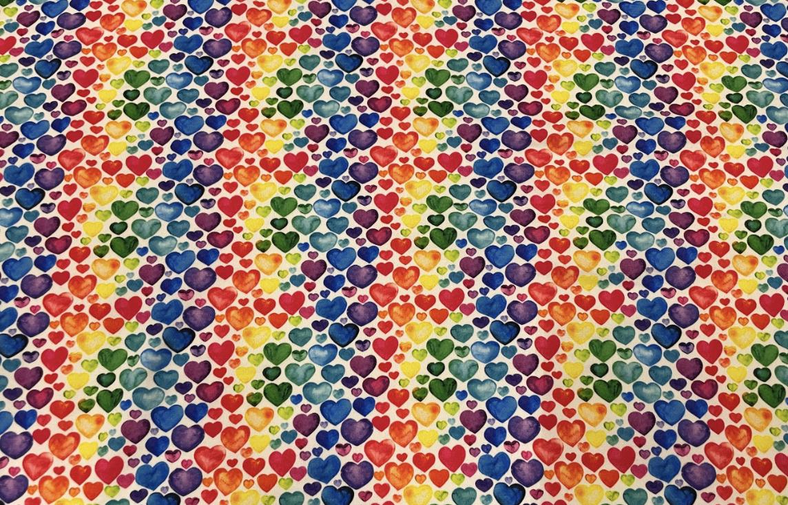 Swimwear Fabric Activewear Rainbow Hearts Print #392 Polyester Spandex Stretch By The Yard