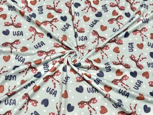 Brittany Frost Designs USA Bows DBP Print #1016 Double Brushed Polyester Spandex Apparel Stretch Fabric 190 GSM 58"-60" Wide By The Yard