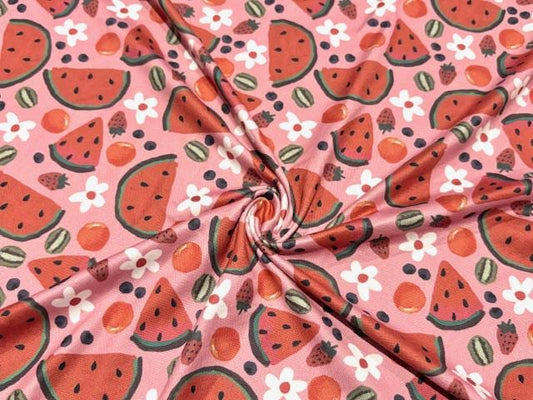 Brittany Frost Designs Watermelon DBP Print #1031 Double Brushed Polyester Spandex Apparel Stretch Fabric 190 GSM 58"-60" Wide By The Yard