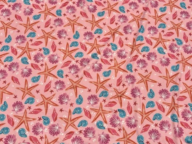 Brittany Frost Designs Starfish DBP Print #1032 Double Brushed Polyester Spandex Apparel Stretch Fabric 190 GSM 58"-60" Wide By The Yard