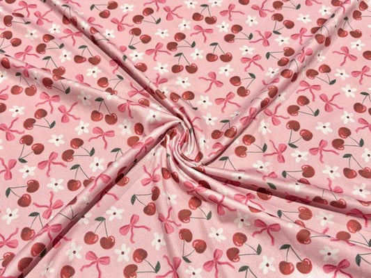Brittany Frost Designs Cherries DBP Print #1037 Double Brushed Polyester Spandex Apparel Stretch Fabric 190 GSM 58"-60" Wide By The Yard
