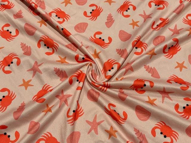 Crabs DBP Print #1041 Double Brushed Polyester Spandex Apparel Stretch Fabric 190 GSM 58"-60" Wide By The Yard