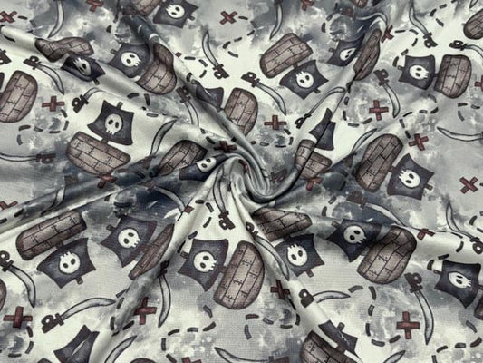 Brittany Frost Designs Pirate Ship DBP Print #1055 Double Brushed Polyester Spandex Apparel Stretch Fabric 190 GSM 58"-60" Wide By The Yard