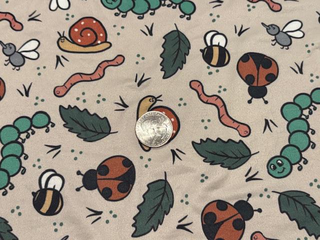 250 GSM DBP Brittany Frost Designs Bugs #1019 Double Brushed Polyester Spandex Apparel Stretch Fabric 58"-60" Wide By The Yard