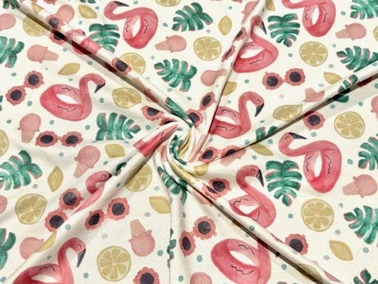 250 GSM DBP Brittany Frost Designs Flamingo Float #1027 Double Brushed Polyester Spandex Apparel Stretch Fabric 58"-60" Wide By The Yard