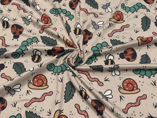 Super Scuba Techno Brittany Frost Designs Bugs Print #1019 Knit Stretch Fabric Poly Spandex Apparel Fabric 58"-60" Wide By The Yard
