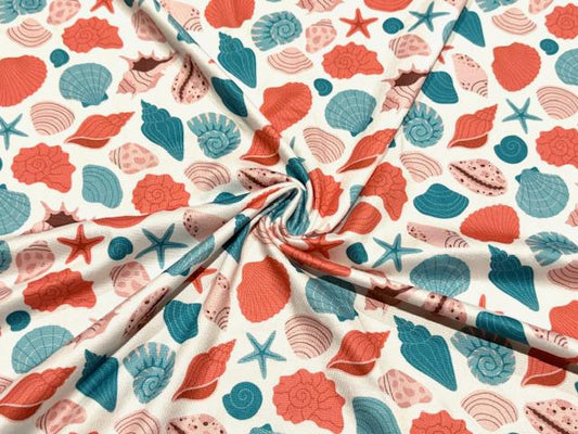 Super Scuba Techno Seashells Print #1043 Knit Stretch Poly Spandex Apparel Fabric 58"-60" Wide By The Yard