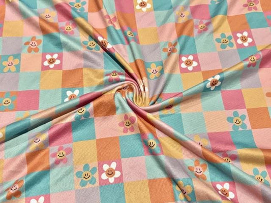 Swimwear Fabric Brittany Frost Designs Checkerboard Smiley Activewear Print #1029 Polyester Spandex Stretch By The Yard