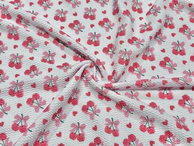 Bullet Cherries Print #1014 Ribbed Scuba Techno Double Knit 2-Way Stretch Poly Spandex Apparel Craft Fabric 58"-60" Wide BTY
