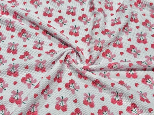 Bullet Cherries Print #1014 Ribbed Scuba Techno Double Knit 2-Way Stretch Poly Spandex Apparel Craft Fabric 58"-60" Wide BTY