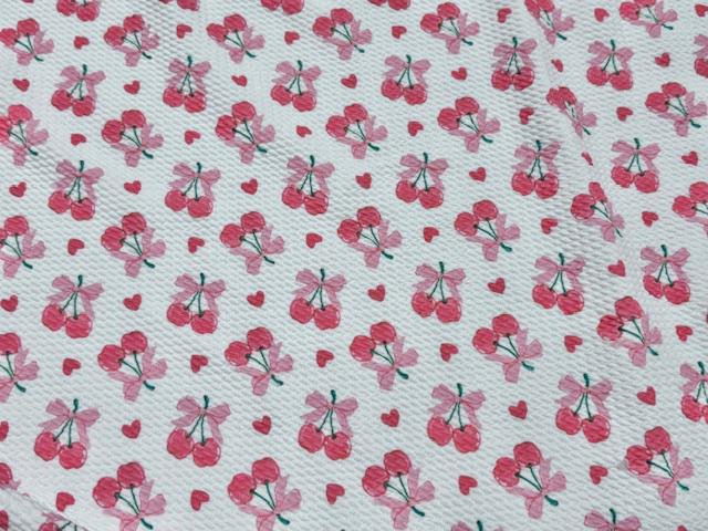 Bullet Cherries Print #1014 Ribbed Scuba Techno Double Knit 2-Way Stretch Poly Spandex Apparel Craft Fabric 58"-60" Wide BTY