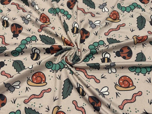 Brittany Frost Designs Bugs DBP Print #1019 Double Brushed Polyester Spandex Apparel Stretch Fabric 190 GSM 58"-60" Wide By The Yard