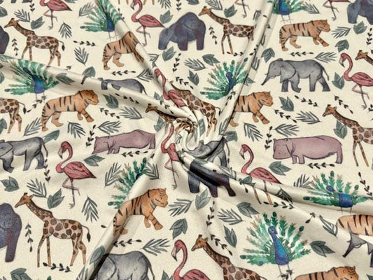 Brittany Frost Designs Zoo Animals DBP Print #1026 Double Brushed Polyester Spandex Apparel Stretch Fabric 190 GSM 58"-60" Wide By The Yard