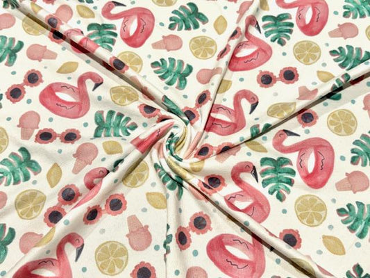Brittany Frost Designs Flamingos DBP Print #1027 Double Brushed Polyester Spandex Apparel Stretch Fabric 190 GSM 58"-60" Wide By The Yard