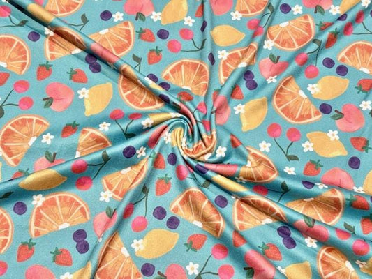 Brittany Frost Designs Fruit DBP Print #1028 Double Brushed Polyester Spandex Apparel Stretch Fabric 190 GSM 58"-60" Wide By The Yard
