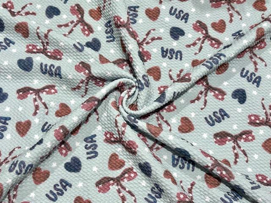 Brittany Frost Designs USA Bows Bullet Print #1016 Ribbed Scuba Double Knit Stretch Poly Spandex Apparel Craft Fabric 58"-60" Wide BTY
