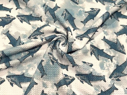 Brittany Frost Designs Sharks Bullet Print #1023 Ribbed Scuba Double Knit Stretch Poly Spandex Apparel Craft Fabric 58"-60" Wide BTY
