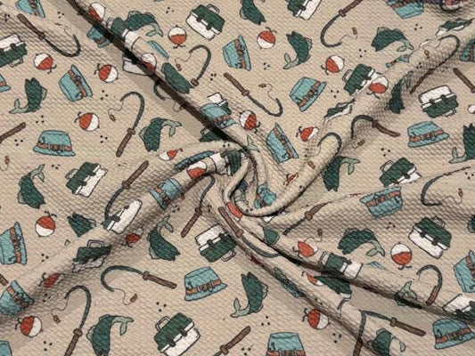 Brittany Frost Designs Fishing Bullet Print #1025 Ribbed Scuba Double Knit Stretch Poly Spandex Apparel Craft Fabric 58"-60" Wide BTY