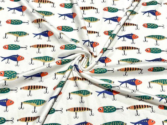 Fishing Lure DBP Print #1045 Double Brushed Polyester Spandex Apparel Stretch Fabric 190 GSM 58"-60" Wide By The Yard