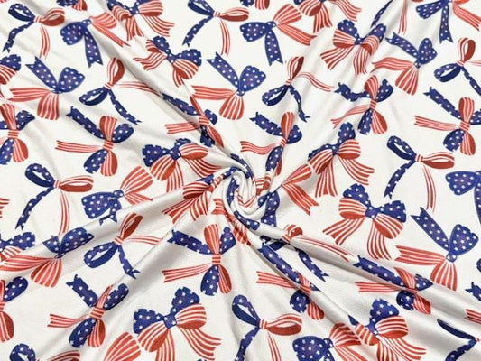 Patriotic Bow DBP Print #1046 Double Brushed Polyester Spandex Apparel Stretch Fabric 190 GSM 58"-60" Wide By The Yard